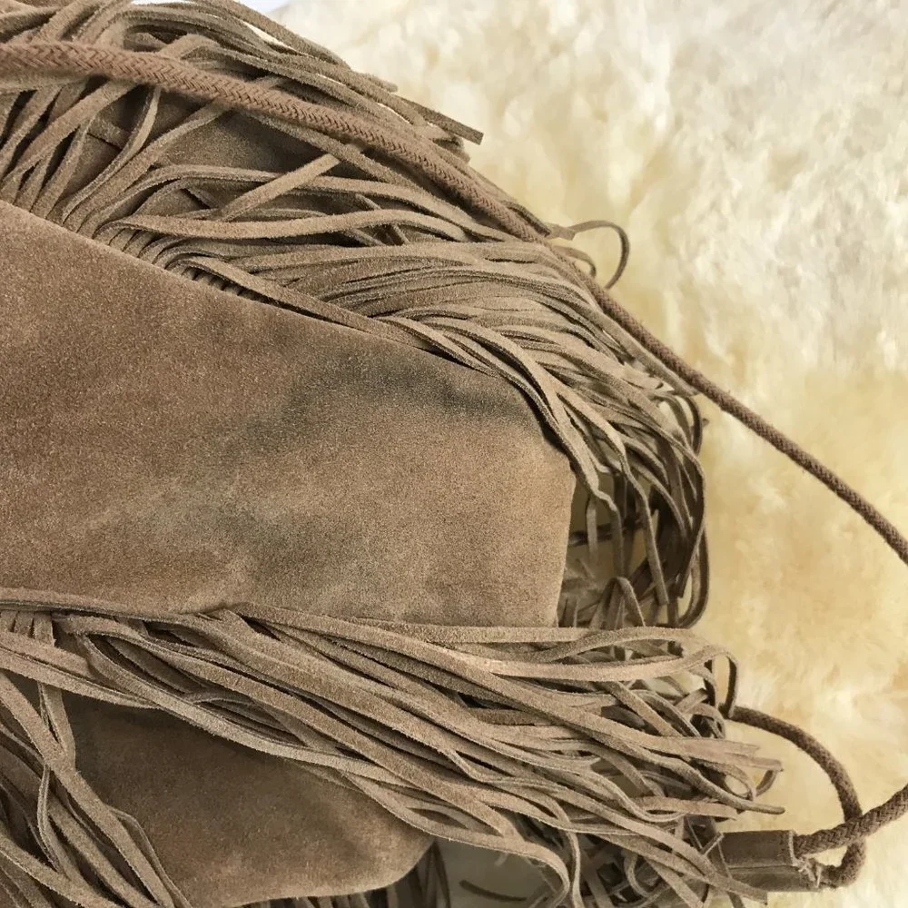 Sopresa tan suede leather fringe backpack